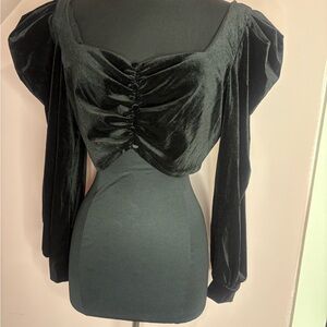 Topshop Green Puff Sleeve Ruched Blouse